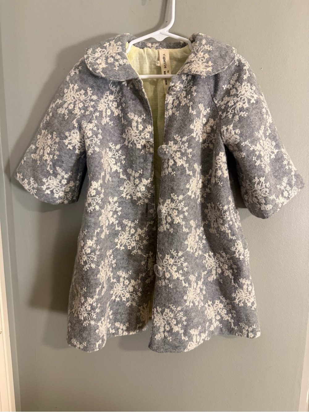 Vignette Girls Gray Floral Embroidered Coat Jacket Size 5 Boutique Cottagecore